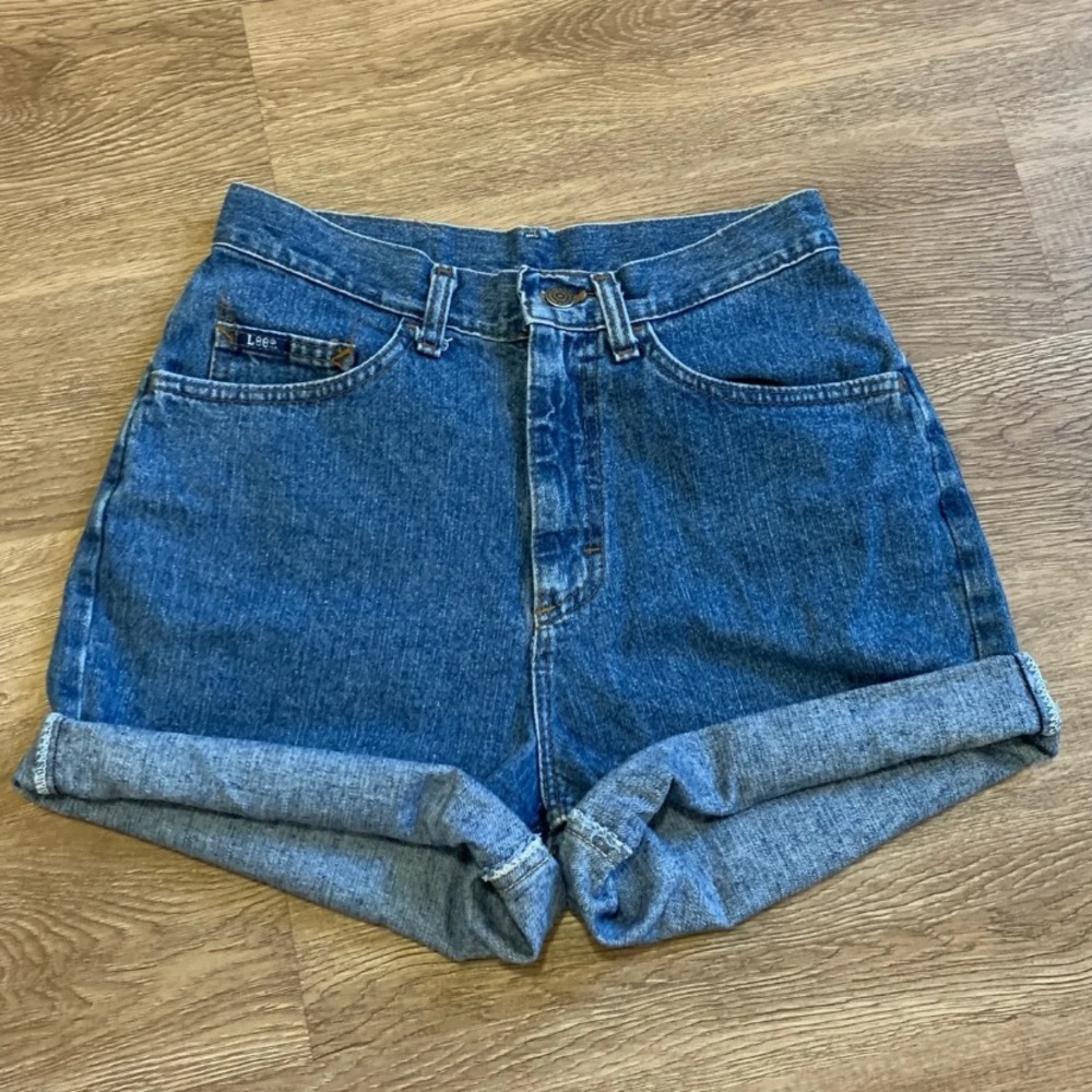 Vintage Dark Wash Lee High Waisted Mom Shorts